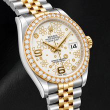 Afbeelding in Gallery-weergave laden, Rolex Datejust 116243 36mm Witte Florale Arabische Wijzerplaat Tweekleurig Horloge
