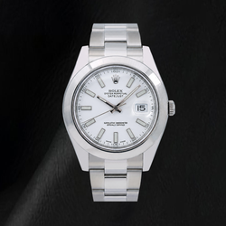 Rolex Datejust 116300 41mm Witte Wijzerplaat met Streepindexen Roestvrij Staal Horloge