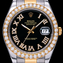 Afbeelding in Gallery-weergave laden, Rolex Datejust 116333 41 mm Zwarte Romeinse Diamanten Wijzerplaat Tweekleurig Gouden Oyster-armband Horloge
