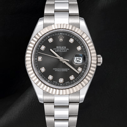 Rolex Datejust 116334 41 mm Grijze Diamanten Wijzerplaat Roestvrij Staal Oyster-armband Horloge
