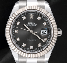 Afbeelding in Gallery-weergave laden, Rolex Datejust 116334 41 mm Grijze Diamanten Wijzerplaat Roestvrij Staal Oyster-armband Horloge
