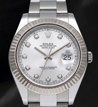 Afbeelding in Gallery-weergave laden, Rolex Datejust 116334 41mm Zilveren Diamanten Wijzerplaat Witgoud Gekartelde Lunette Horloge

