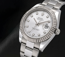 Afbeelding in Gallery-weergave laden, Rolex Datejust 116334 41mm Zilveren Diamanten Wijzerplaat Witgoud Gekartelde Lunette Horloge
