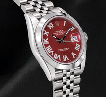 Afbeelding in Gallery-weergave laden, Rolex Datejust 126300 41mm Rode Romeinse Diamanten Wijzerplaat Roestvrij Staal Horloge

