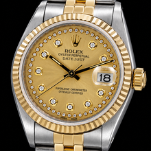 Afbeelding in Gallery-weergave laden, Rolex Datejust 16013 36mm Champagne String Diamanten Wijzerplaat Tweekleurig Horloge
