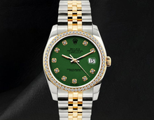 Afbeelding in Gallery-weergave laden, Rolex Datejust 16013 36 mm Tweekleurig Horloge met Groene Diamanten Wijzerplaat en Diamanten Lunette

