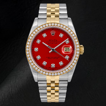 Afbeelding in Gallery-weergave laden, Rolex Datejust 16013 36mm Rode Diamanten Wijzerplaat Tweekleurig Horloge

