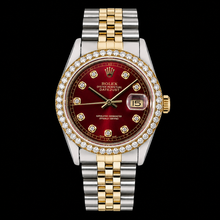 Afbeelding in Gallery-weergave laden, Rolex Datejust 16013 36 mm Rode Diamanten Wijzerplaat Jubilee-armband Tweekleurig Horloge
