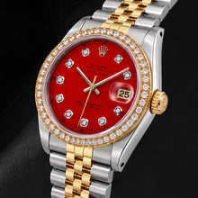 Afbeelding in Gallery-weergave laden, Rolex Datejust 16013 36mm Rode Diamanten Wijzerplaat Tweekleurig Horloge
