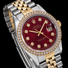 Afbeelding in Gallery-weergave laden, Rolex Datejust 16013 36 mm Rode Diamanten Wijzerplaat Jubilee-armband Tweekleurig Horloge
