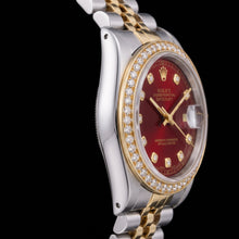 Afbeelding in Gallery-weergave laden, Rolex Datejust 16013 36 mm Rode Diamanten Wijzerplaat Jubilee-armband Tweekleurig Horloge
