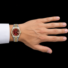 Afbeelding in Gallery-weergave laden, Rolex Datejust 16013 36 mm Rode Diamanten Wijzerplaat Jubilee-armband Tweekleurig Horloge
