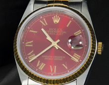 Afbeelding in Gallery-weergave laden, Rolex Datejust 16013 36mm Tweekleurig Horloge met Rode Romeinse Wijzerplaat
