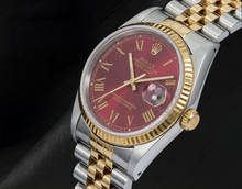 Afbeelding in Gallery-weergave laden, Rolex Datejust 16013 36mm Tweekleurig Horloge met Rode Romeinse Wijzerplaat
