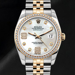 Rolex Datejust 16013 36 mm Wit Parelmoer Arabische Diamanten Wijzerplaat Tweekleurig Horloge