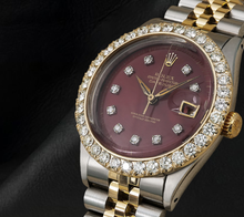 Afbeelding in Gallery-weergave laden, Rolex Datejust 16013 Diamanten Lunette Rode Diamanten Wijzerplaat 36mm Tweekleurig Horloge
