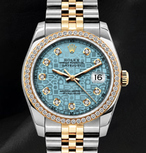 Afbeelding in Gallery-weergave laden, Rolex Datejust 16013 IJsblauwe Diamanten Wijzerplaat 36 mm Jubilee-band Tweekleurig Horloge
