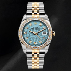 Rolex Datejust 16013 IJsblauwe Diamanten Wijzerplaat 36 mm Jubilee-band Tweekleurig Horloge
