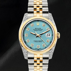 Rolex Datejust 16013 Turquoise Diamanten Wijzerplaat 36mm Tweekleurig Horloge