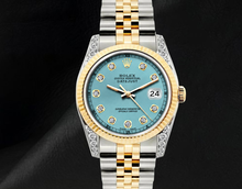 Afbeelding in Gallery-weergave laden, Rolex Datejust 16013 Turquoise Diamanten Wijzerplaat 36mm Tweekleurig Horloge
