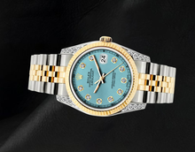 Afbeelding in Gallery-weergave laden, Rolex Datejust 16013 Turquoise Diamanten Wijzerplaat 36mm Tweekleurig Horloge
