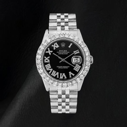 Rolex Datejust 16014 36mm Zwarte Romeinse Diamanten Wijzerplaat Roestvrij Staal Horloge