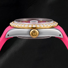 Afbeelding in Gallery-weergave laden, Rolex Datejust 16014 36mm Roze Diamanten Wijzerplaat Diamanten Lunette Roze Rubberen Band Horloge
