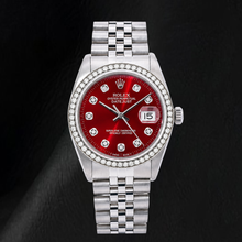 Afbeelding in Gallery-weergave laden, Rolex Datejust 16014 36mm Roestvrij Staal Horloge met Rode Diamanten Wijzerplaat
