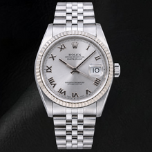 Afbeelding in Gallery-weergave laden, Rolex Datejust 16014 36mm Roestvrij Staal Horloge met Zilveren Romeinse Wijzerplaat
