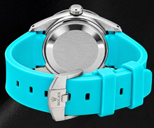 Afbeelding in Gallery-weergave laden, Rolex Datejust 16014 36mm Turkooizen Diamanten Wijzerplaat Blauwe Rubberen Band Horloge
