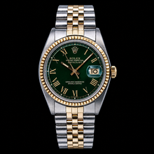 Afbeelding in Gallery-weergave laden, Rolex Datejust 1601 36mm Tweekleurig Horloge met Groene Romeinse Wijzerplaat
