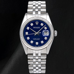 Rolex Datejust 1601 36mm Blauwe Diamanten Wijzerplaat Roestvrij Staal Horloge Jubilee-armband