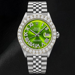 Rolex Datejust 1601 36mm Groene Romeinse Diamanten Wijzerplaat Roestvrij Staal Horloge
