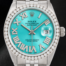 Afbeelding in Gallery-weergave laden, Rolex Datejust 1601 36mm Turkoois Romeinse Diamanten Wijzerplaat Roestvrij Staal Horloge
