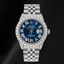 Afbeelding in Gallery-weergave laden, Rolex Datejust 16030 31mm Blauwe Romeinse Diamanten Wijzerplaat Roestvrij Staal Horloge
