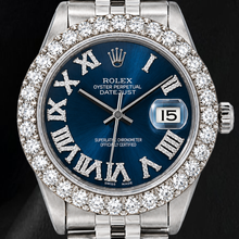 Afbeelding in Gallery-weergave laden, Rolex Datejust 16030 31mm Blauwe Romeinse Diamanten Wijzerplaat Roestvrij Staal Horloge
