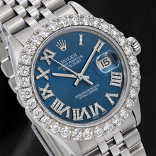 Afbeelding in Gallery-weergave laden, Rolex Datejust 16030 31mm Blauwe Romeinse Diamanten Wijzerplaat Roestvrij Staal Horloge
