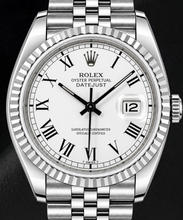 Afbeelding in Gallery-weergave laden, Rolex Datejust 1603 36mm Witte Romeinse Wijzerplaat Roestvrij Staal Horloge
