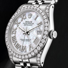 Afbeelding in Gallery-weergave laden, Rolex Datejust 16200 36mm Wit Parelmoer Romeinse Diamanten Wijzerplaat Roestvrij Staal Horloge
