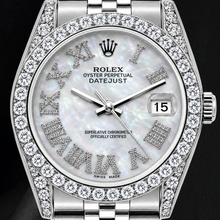 Afbeelding in Gallery-weergave laden, Rolex Datejust 16200 36mm Wit Parelmoer Romeinse Diamanten Wijzerplaat Roestvrij Staal Horloge
