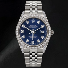 Afbeelding in Gallery-weergave laden, Rolex Datejust 16200 Blauwe Diamanten Wijzerplaat 36mm Diamanten Lunette Horloge Roestvrij Staal
