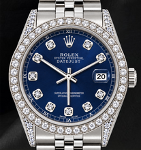 Afbeelding in Gallery-weergave laden, Rolex Datejust 16200 Blauwe Diamanten Wijzerplaat 36mm Diamanten Lunette Horloge Roestvrij Staal
