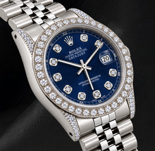 Afbeelding in Gallery-weergave laden, Rolex Datejust 16200 Blauwe Diamanten Wijzerplaat 36mm Diamanten Lunette Horloge Roestvrij Staal
