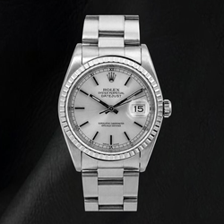 Rolex Datejust 16220 36mm Zilveren Wijzerplaat met Streepindexen Roestvrij Staal Horloge Oyster-armband