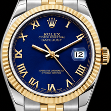 Afbeelding in Gallery-weergave laden, Rolex Datejust 16233 36mm Blauwe Romeinse Wijzerplaat Tweekleurig Horloge
