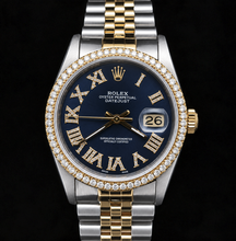 Afbeelding in Gallery-weergave laden, Rolex Datejust 16233 36mm Blauwe Romeinse Diamanten Wijzerplaat Tweekleurig Horloge
