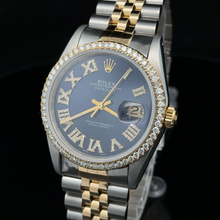 Afbeelding in Gallery-weergave laden, Rolex Datejust 16233 36mm Blauwe Romeinse Diamanten Wijzerplaat Tweekleurig Horloge
