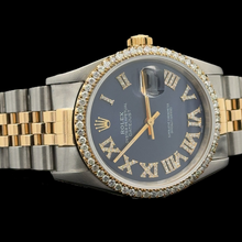 Afbeelding in Gallery-weergave laden, Rolex Datejust 16233 36mm Blauwe Romeinse Diamanten Wijzerplaat Tweekleurig Horloge
