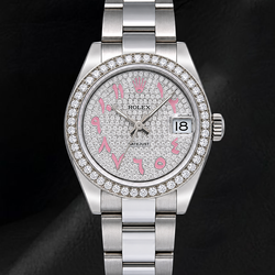 Rolex Datejust 178240 31mm Horloge van Roestvrij Staal met Roze Oost-Arabische Wijzerplaat Geplaveid met Diamanten