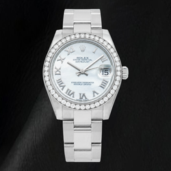 Rolex Datejust 178240 31 mm Witte Parelmoeren Romeinse Wijzerplaat Diamanten Lunette Roestvrij Staal Horloge